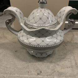 Decorative White and Silver soup tureen