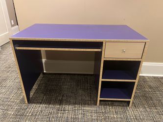 Vintage Ikea Robin Blue & Birch Computer Desk with Drawer