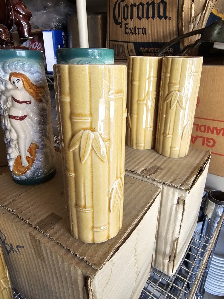 Orchids Of Hawaii Tan Bamboo Stalks Tiki Mugs