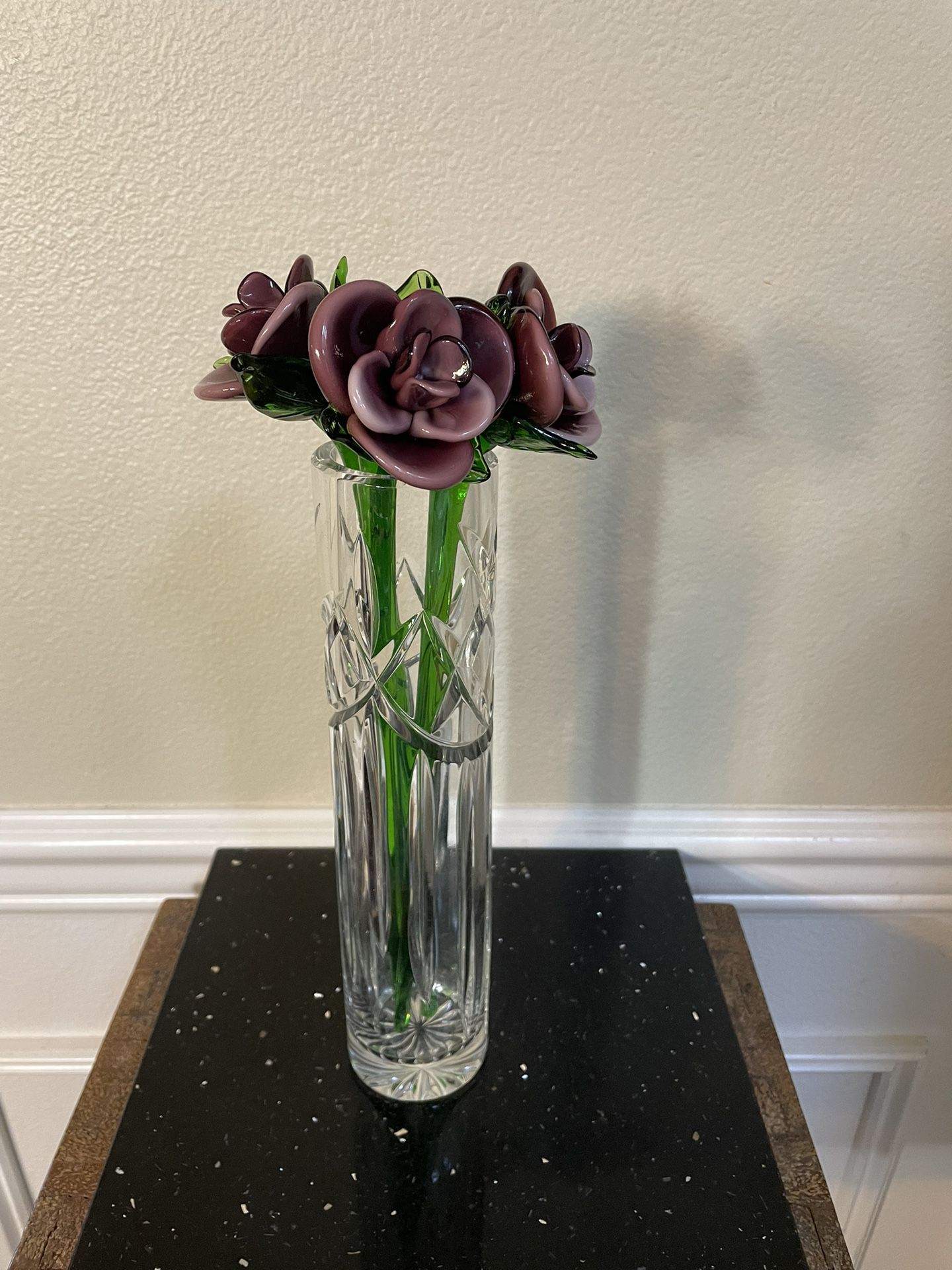 Set of 3 Purple Glass Flower, Hand Blown Flower 12” Long Stem
