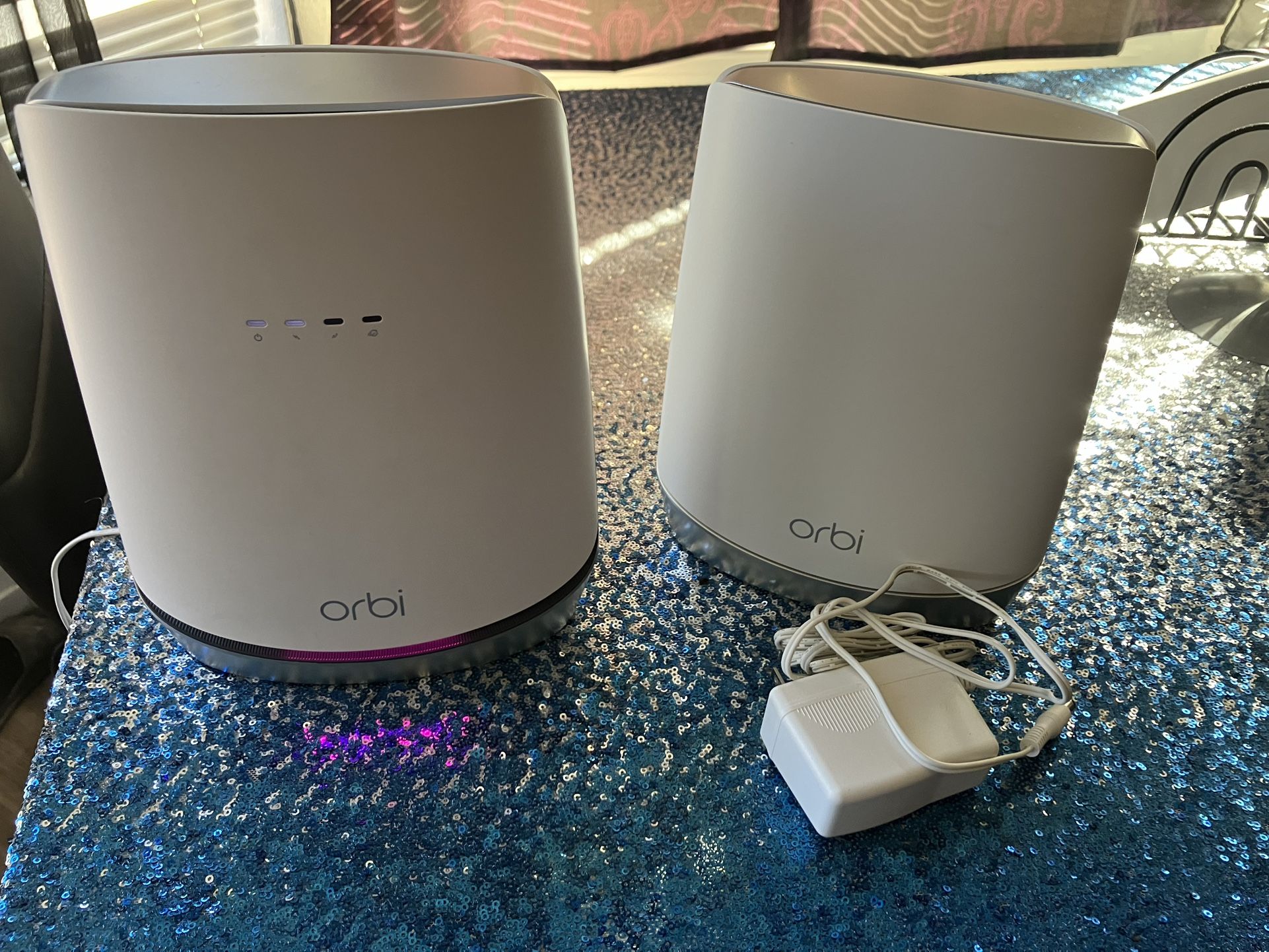 Cox Cable Modem And Router, Netgear Orbi CBR750, Plus Satellite RBS750.
