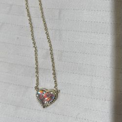 Kendra Scott Ari Heart Choker Pendant Necklace Gold Dichroic Glass