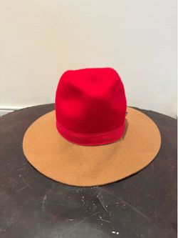 Juicy Couture Red and Tan Felt Fedora Hat