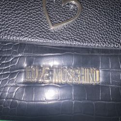 Love Moschino Black Tote Bag Gold Chain And Patent Leather Straps 