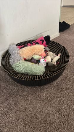 Cardboard Cat Bed With Toys