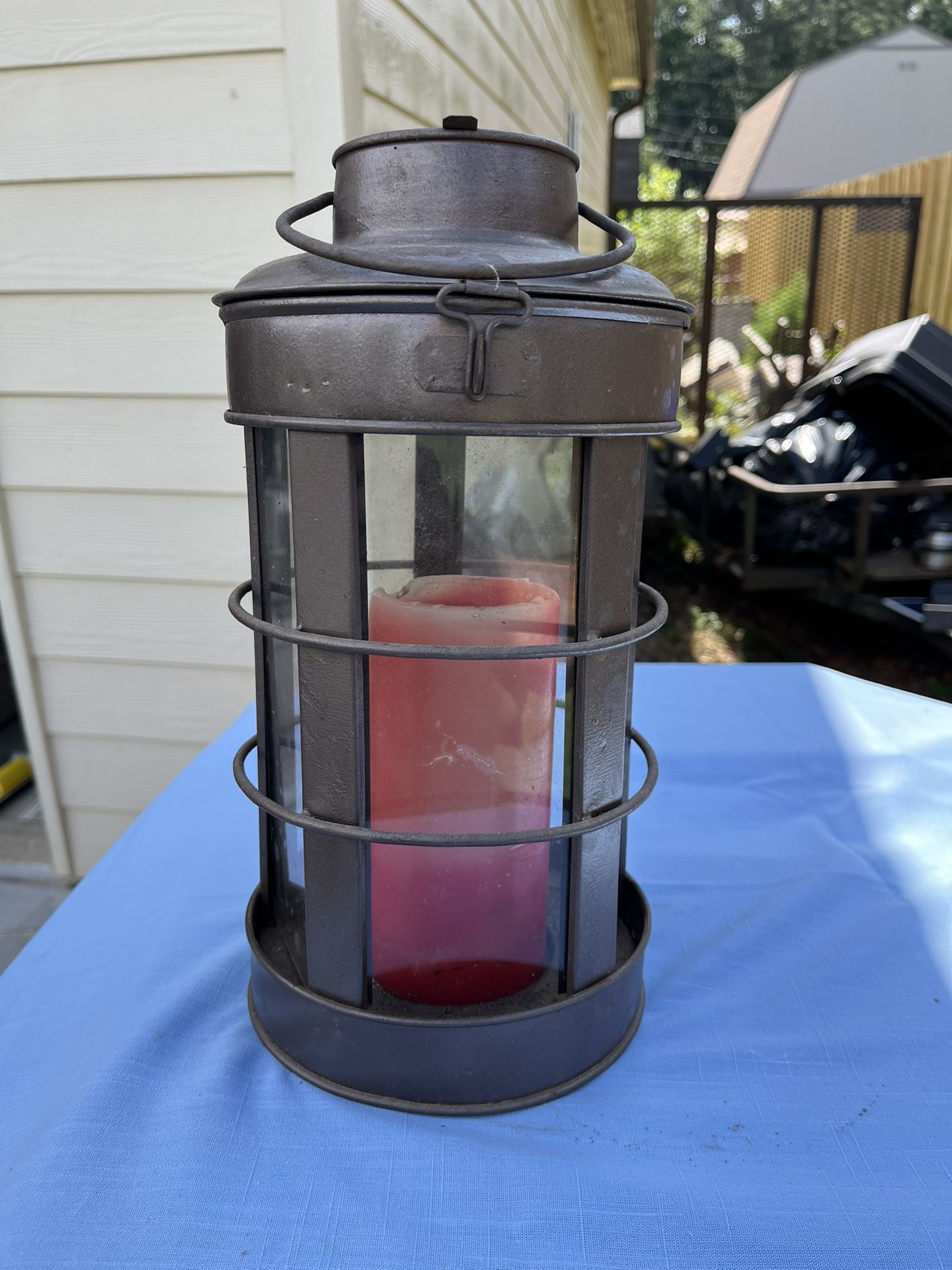 Vintage Metal And Glass Nautical Lantern With Candle