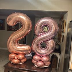 Pink Metallic Balloons, Number Two And Number Eight