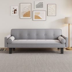 72"light Gray convertible cotton linen sofa bed includes two pillows [NEW] **Assembly Req** 