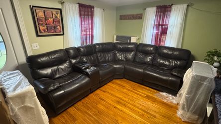 Dark Brown Leather Sectional Recliner Sofa