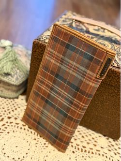 Vintage Fossil Plaid Passport & ID Card Holder Wallet - Brown and Blue