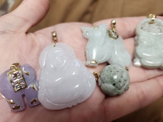 14k Gold And Jade Pendants. 