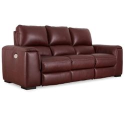 Signature Design by Ashley Alessandro Contemporary Leather Power Reclining Sofa with Adjustable Headrest, Red