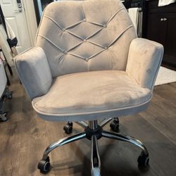 Taupe/ Stone Colored Upholstered Swivel Desk Chair With Wheels