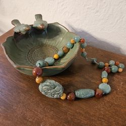 Jade Jadeite Beaded Necklace With Carved Pendant