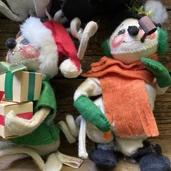 7 Vintage Annalee Christmas Stuffed Dolls Hand Painted Faces Santa Mice 6” Felt Animal Toys Holiday Decor