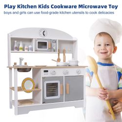 Realistic Pretend Wooden Play Kitchen Kids Cookware Microwave Toy Gift Play Set Fit Boys 