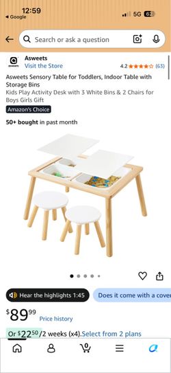 Asweets Kids Sensory Table with Storage Bins and Chairs