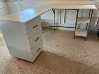 CosmoLiving Ella L-Shaped Desk – White & Gold ✨ $120 OBO