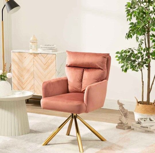 New Modern Accent Velvet Chairs Tufted Button Wingback Vanity Chair with Arms & Metal Gold Legs