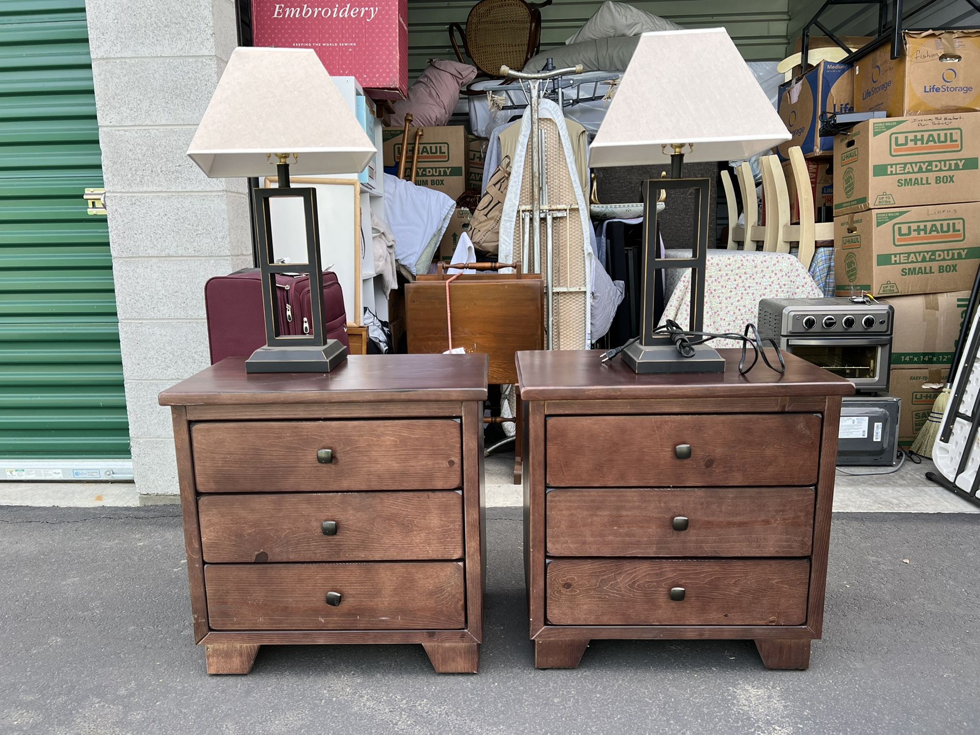 Solid Wood Bedside Tables And Metal Lamps Used 4 Months