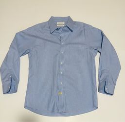 Roundtree & Yorke Gold Label Mens Blue Pinestripe Slim Fit Dress Shirt 16 1/2 33
