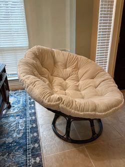 World Market Rattan Papasan Chairs - Cream Faux Fur