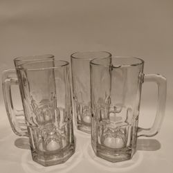 4 Vintage Heavy Quality Glass Mug Beer Steins Anchor Hocking 32oz (Cary NC) Oktoberfest