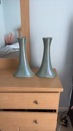 Iridescent, Aqua Ceramic Vases