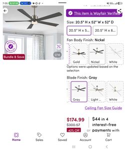 52" Ceiling Fan with Light, Nickel and Gray