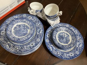 Liberty Blue Fine China; Plates And Tea Cups 
