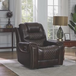 Brand New Dark Brown Leather Glider Power^2 Reclining Chair