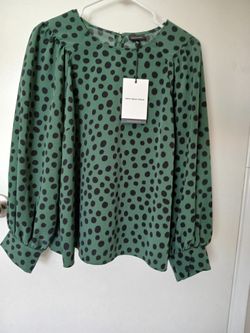 Women's Green / Black Polka Dot Blouse size L