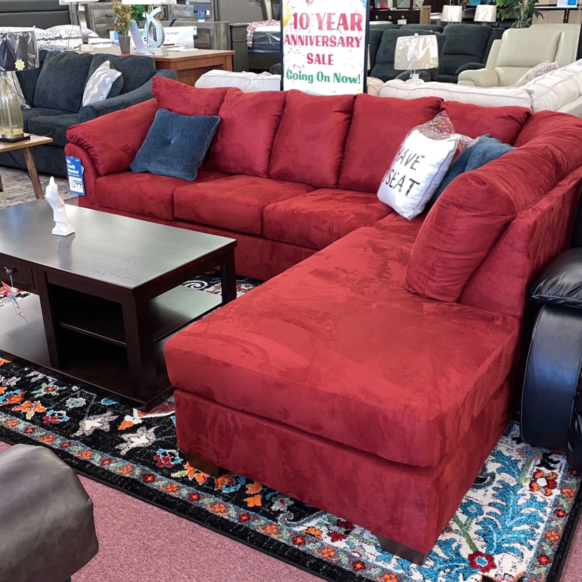🇺🇸HUGE Ashley Furniture Blowout Sale!🇺🇸 Brand New Red Microfiber Sectional! $50 Down Takes It Home Today! 