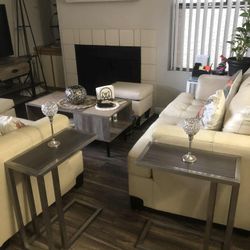 2 Gray With Silver Metal Frame End / Side Tables $ 30 Each 