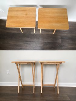 Set of 2 Folding Wooden TV Tray Tables – Solid Wood – Great Condition [ you also can fold them