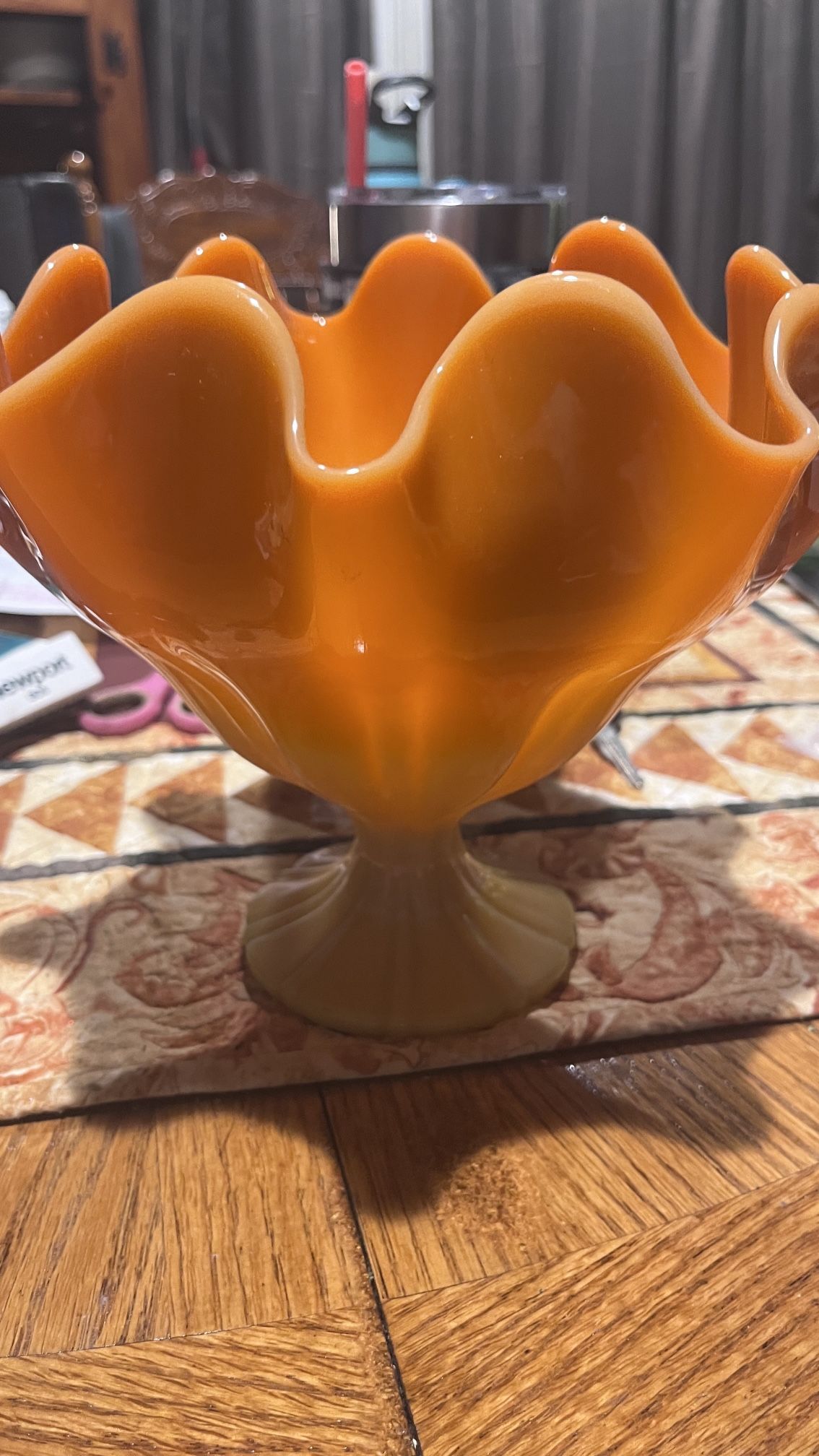 Orange Fluted Pedestal Mid Century Dish