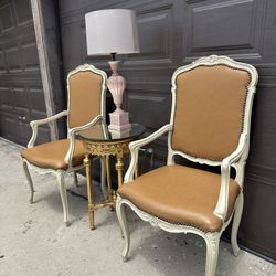 French Provincial Shabby Chic Leather Accent Chairs $137.00 Each 