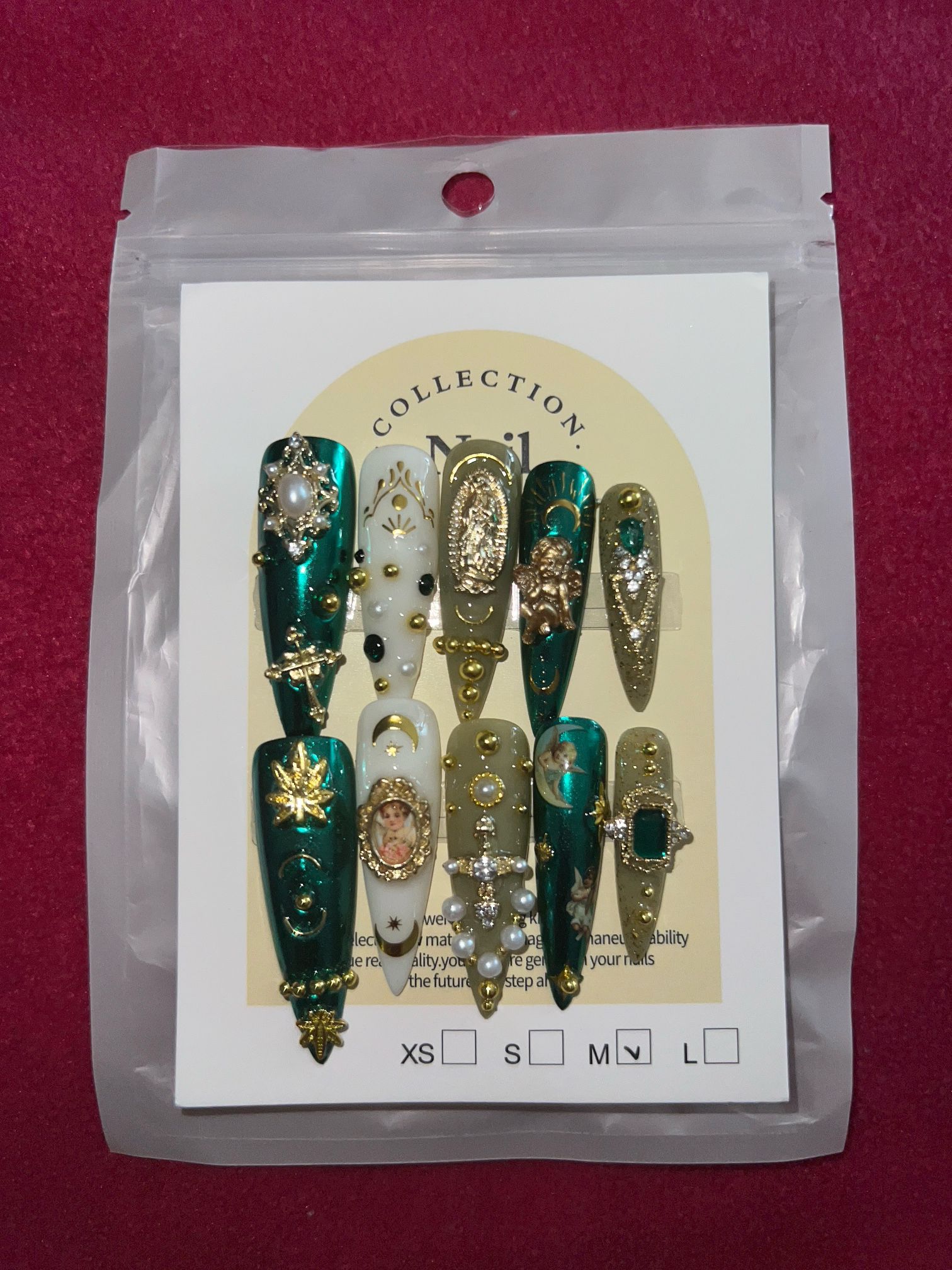 Handmade Press-On Nail Set with 3D Gems/Designs