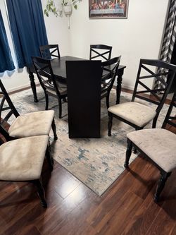 Dark Wood Dining Table with 6 Chairs