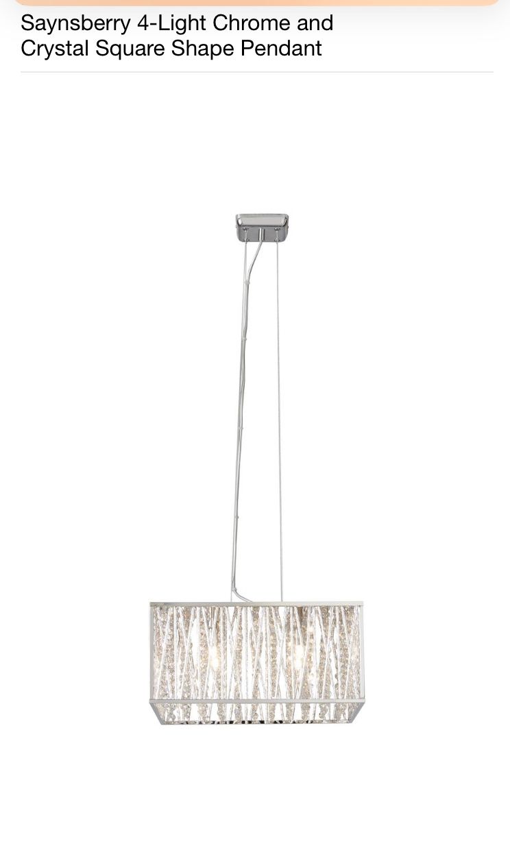 Home Decorators Collection Saynsberry 4-Light Chrome and Crystal Rectangelor Shape Pendant