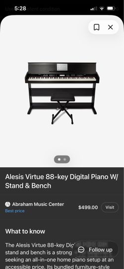 Alesis Virtue 88-Key Digital Piano with Stand & Pedals – $250 OBO