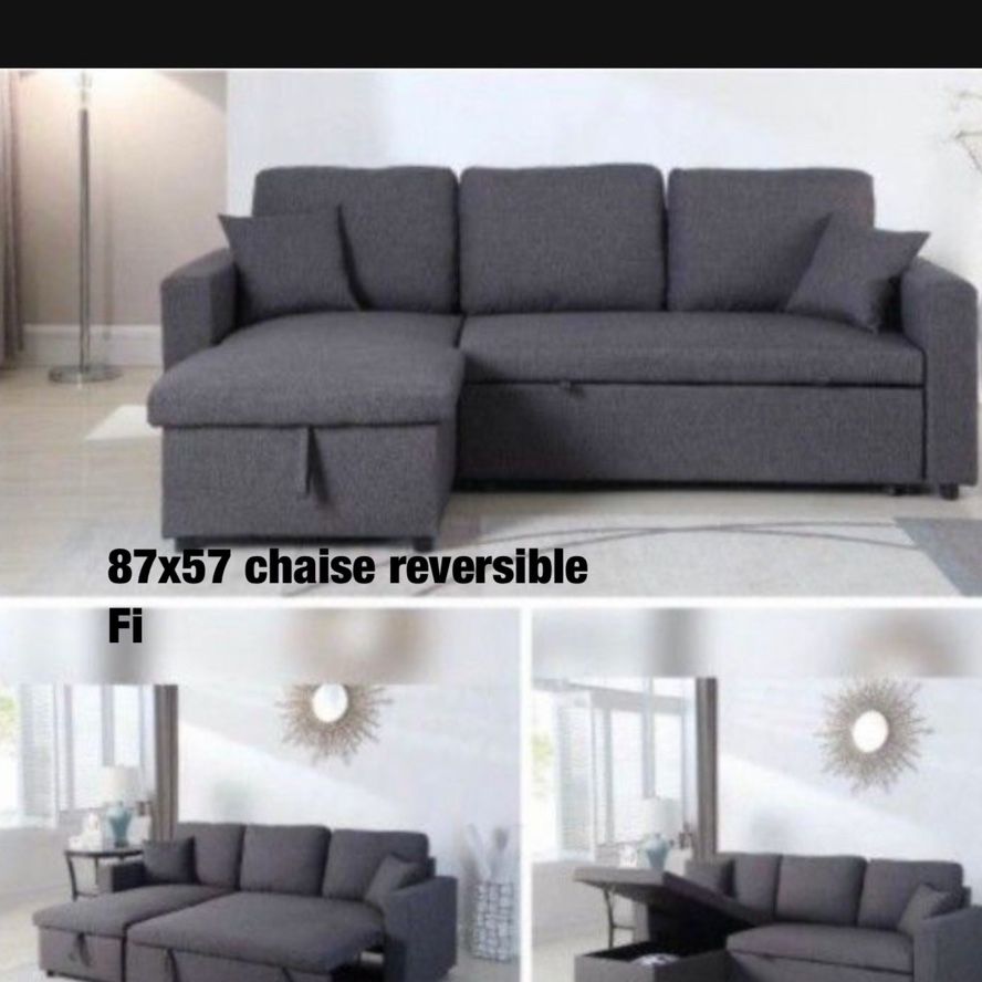 $360 Sectional Chaise Reversible Convert To Bed With Storage Below  87x57