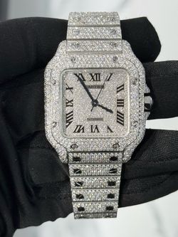 Authentic Womens 35mm Natural Diamond Cartier Santos Watch