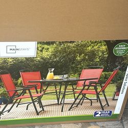 5 piece American Angler- Folding Dining Set - Red color by Albany Lane.