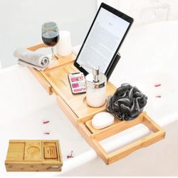 Bathtub Tray for Tub Upgraded Bamboo Bathtub Caddy Tray Expandable & Foldable