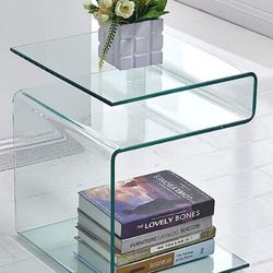 Glass Nightstand, Side Table, S-Shaped End Table for Living Room, Bedside Table for Bedroom (Clear)  