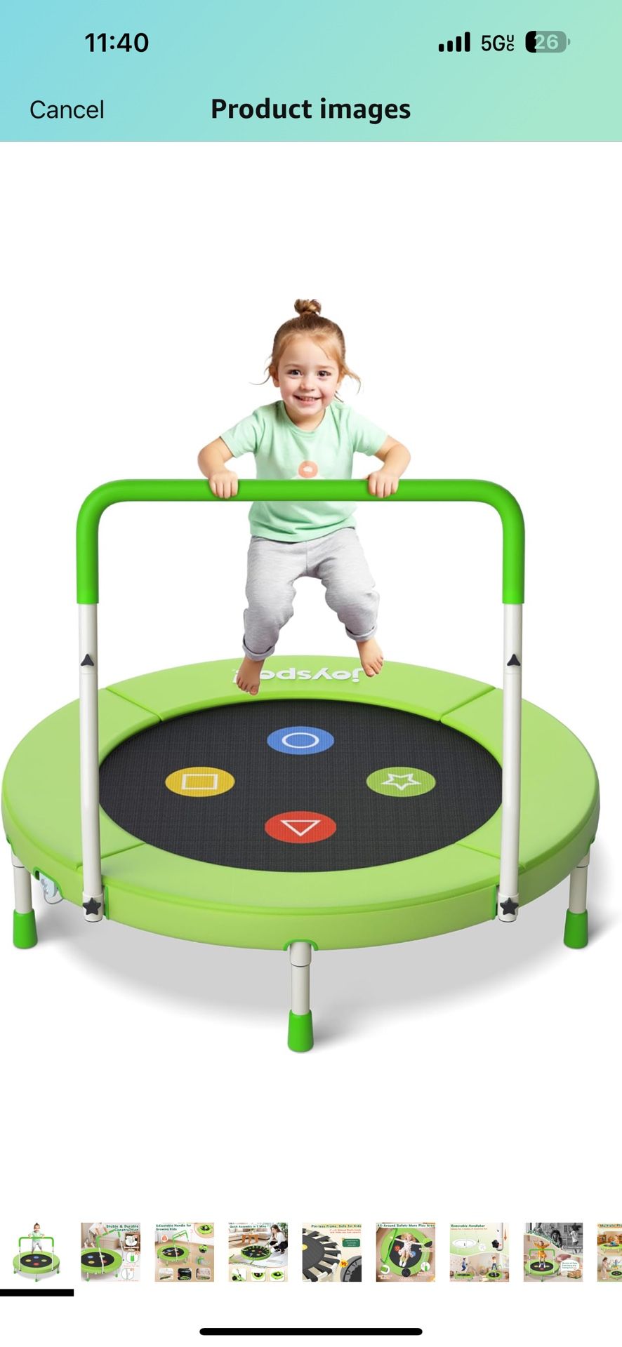 3FT Toddler Trampoline with Adjustable Handlebar, 36" Foldable & Spring-Free, Mini Kids up to 100 1b