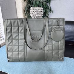 Steve Madden Faux leather Olive Green Quilted large Tote Bag