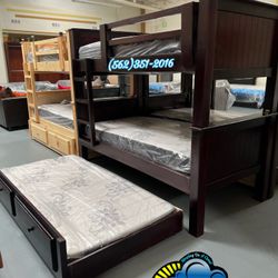 Triple Twin New Bunk Bed With Mattresses Colchones Nuevos New 