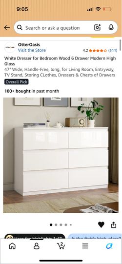 White High Gloss 6-Drawer Wood Dresser